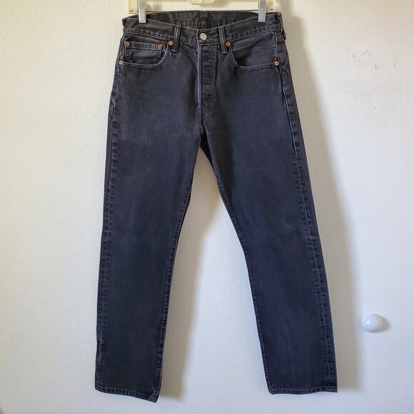 Vintage Levis 501 Mens 31x32 Black Button Fly Straight Leg Faded Frayed Faded - Picture 1 of 10